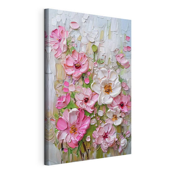 Stampa su tela Stampa su tela Dipinto con fiori rosa e bianchi a texture (COD: s38866)