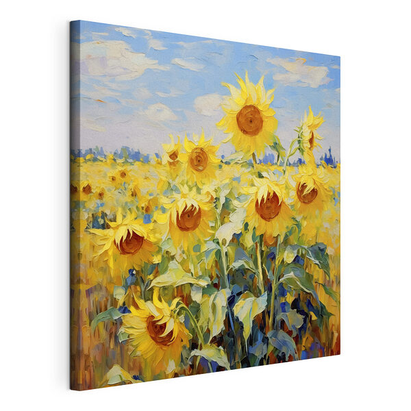 Stampa su tela Dipinto raffigurante dei girasoli in un campo