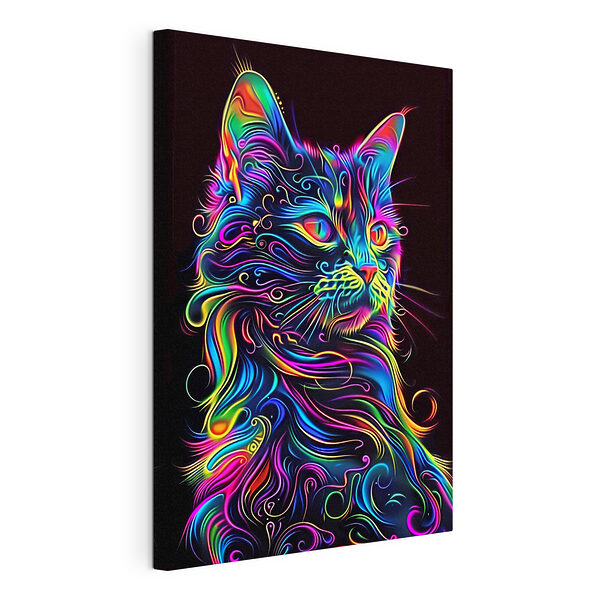 Stampa su tela Gatto colorato su sfondo nero