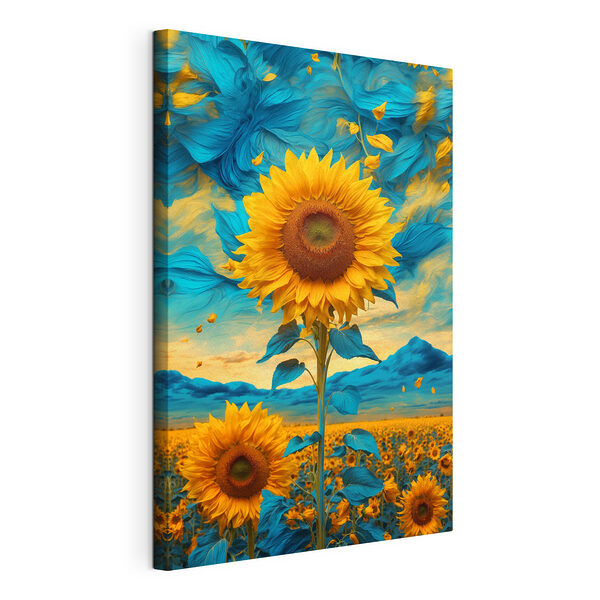 Stampa su tela Girasole con foglie blu e gialle