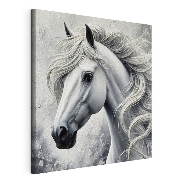 Cavallo bianco dal pelo lungo Stampa su tela Cavallo bianco dal pelo lungo