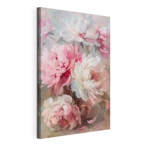 Stampa su tela Dipinto raffigurante fiori rosa e bianchi