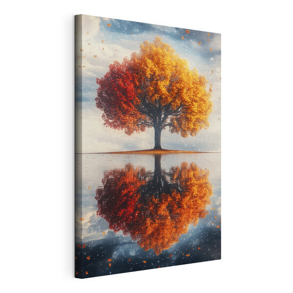 Stampa su tela Albero con foglie arancioni
