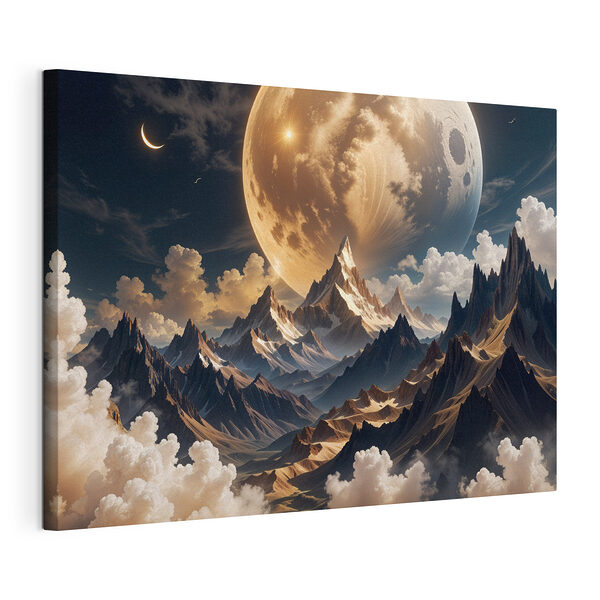 Stampa su tela La luna sopra le montagne e le nuvole
