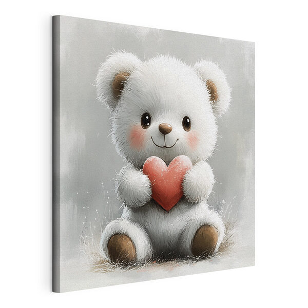 Stampa su tela Orsacchiotto bianco che tiene in mano un cuore
