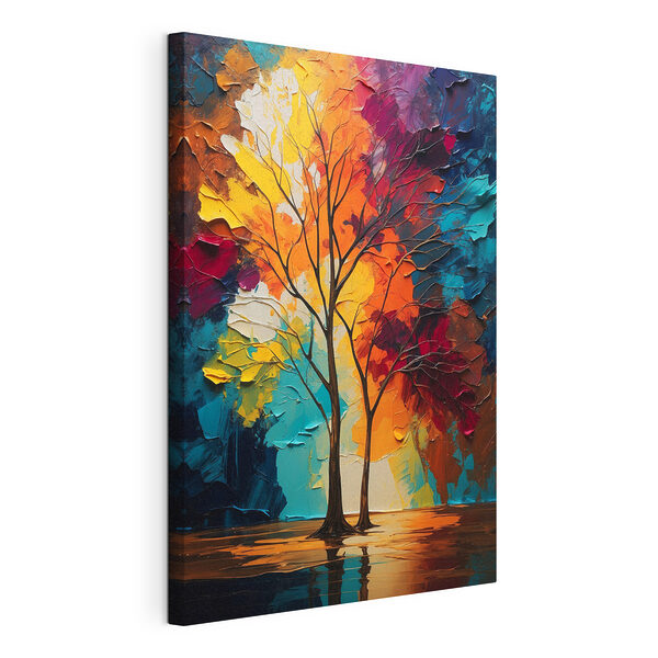 Stampa su tela Dipinto raffigurante alberi con foglie colorate