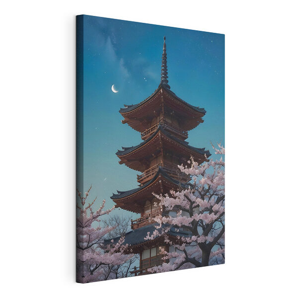 Stampa su tela Pagoda con fiori di ciliegio