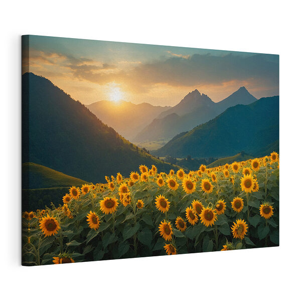 Campo di girasoli in montagna Stampa su tela Campo di girasoli in montagna