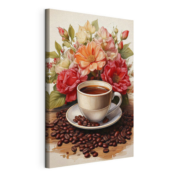 Stampa su tela Una tazza di caffè e dei fiori