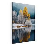 Stampa su tela Lago con alberi e neve