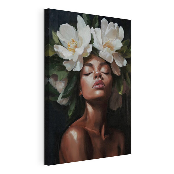 Donna con dei fiori tra i capelli Stampa su tela Donna con dei fiori tra i capelli