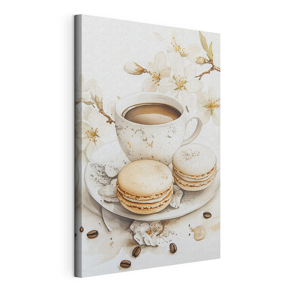 Una tazza di caffè e dei biscotti su un piatto Stampa su tela Una tazza di caffè e dei biscotti su un piatto