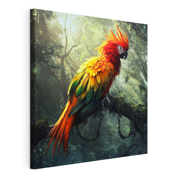 Uccello dai colori vivaci appollaiato su un ramo d'albero Stampa su tela Uccello dai colori vivaci appollaiato su un ramo d'albero
