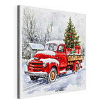 Stampa su tela Camioncino rosso con un albero di Natale sul retro