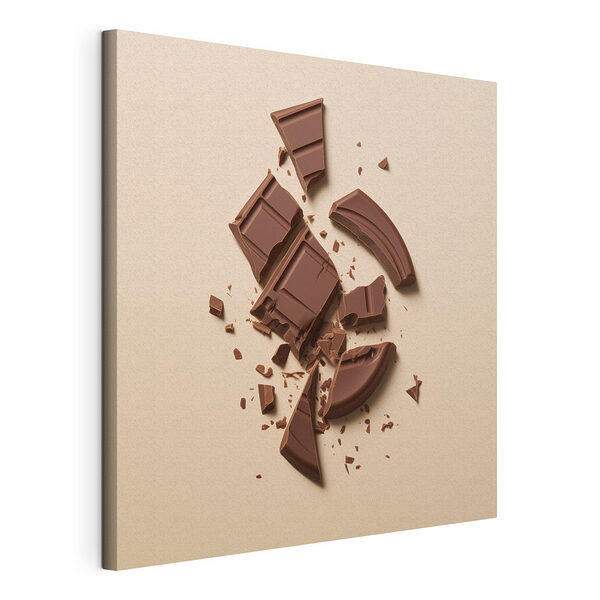 Una barretta di cioccolato rotta su una superficie rosa Stampa su tela Una barretta di cioccolato rotta su una superficie rosa