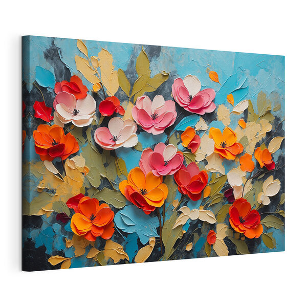 Stampa su tela Dipinto di fiori su fondo blu