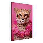 Stampa su tela Un leopardo con gli occhiali e una collana di fiori