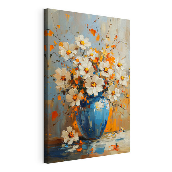 Stampa su tela Dipinto raffigurante dei fiori in un vaso blu