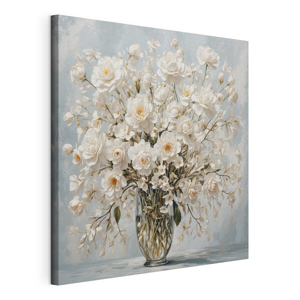 Stampa su tela Vaso con fiori bianchi