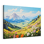 Stampa su tela Paesaggio con montagne e fiori