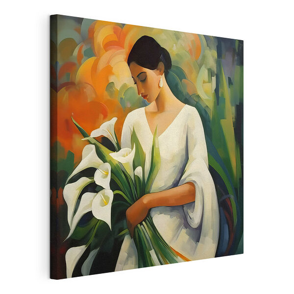 Dipinto raffigurante una donna con dei fiori in mano Stampa su tela Dipinto raffigurante una donna con dei fiori in mano