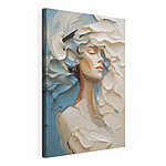Stampa su tela Dipinto raffigurante una donna realizzato con colori bianco e blu
