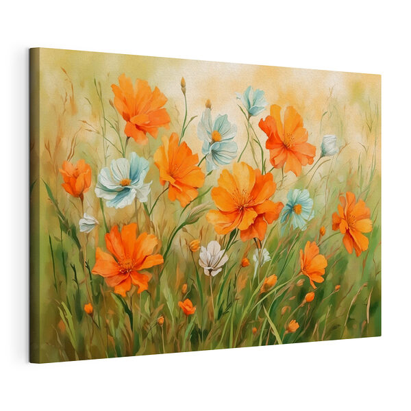 Stampa su tela Dipinto raffigurante fiori arancioni e bianchi