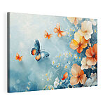 Stampa su tela Farfalle e fiori su sfondo blu