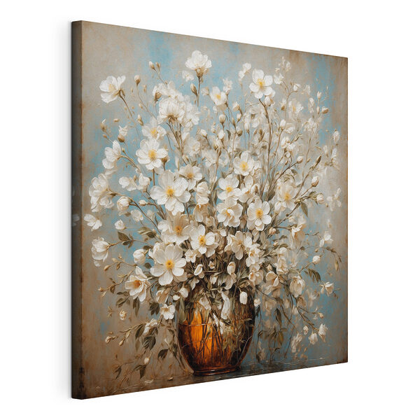 Stampa su tela Vaso con fiori bianchi