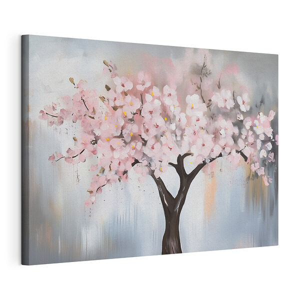 Stampa su tela Dipinto raffigurante un albero con fiori rosa
