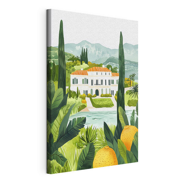 Stampa su tela Casa con piscina e alberi