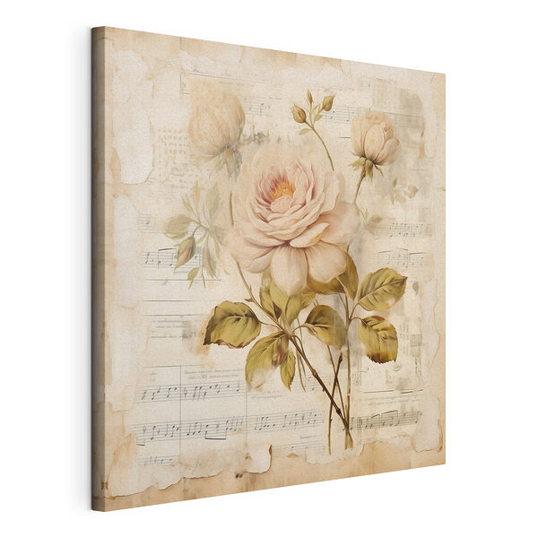 Stampa su tela Dipinto di fiori su uno spartito musicale