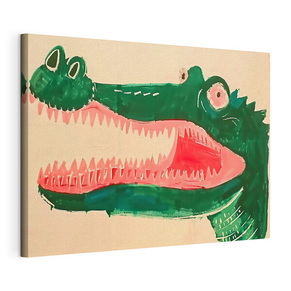 Alligatore verde con denti rosa Stampa su tela Alligatore verde con denti rosa