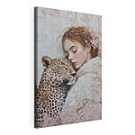 Stampa su tela Donna con un leopardo