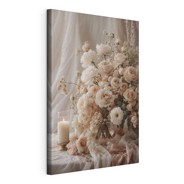 Stampa su tela Vaso con fiori e una candela