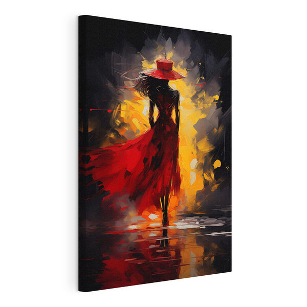 Dipinto raffigurante una donna con un abito rosso e un cappello Stampa su tela Dipinto raffigurante una donna con un abito rosso e un cappello