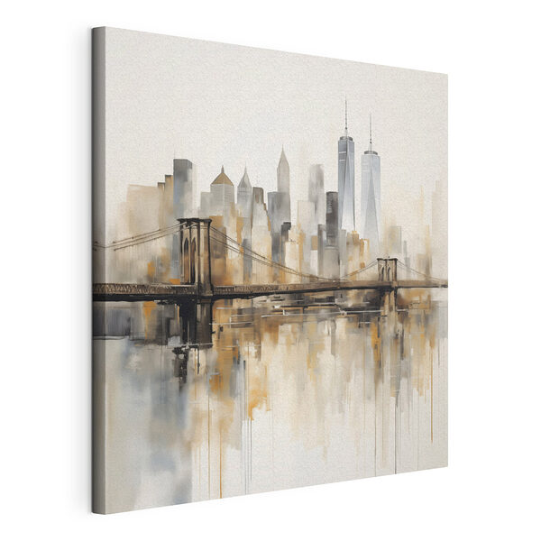 Stampa su tela Ponte sull'acqua con lo skyline della città sullo sfondo
