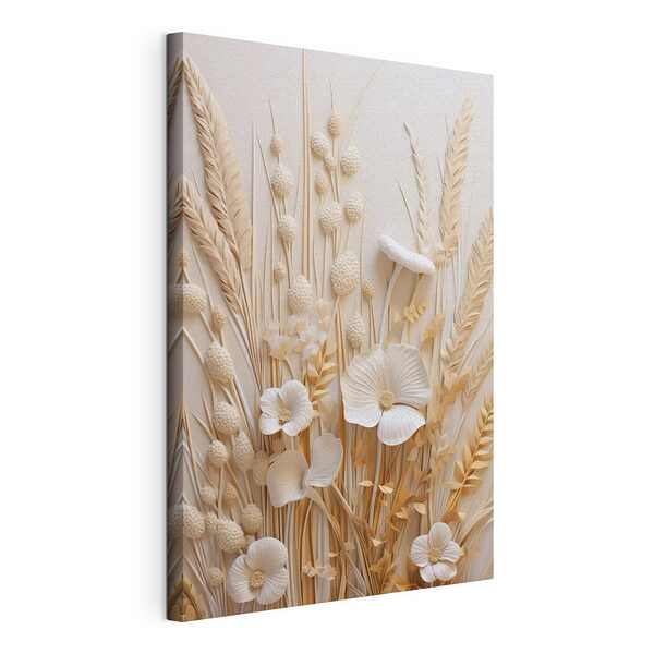 Composizione di fiori bianchi e grano marrone Stampa su tela Composizione di fiori bianchi e grano marrone