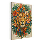 Stampa su tela Dipinto raffigurante un leone con dei fiori