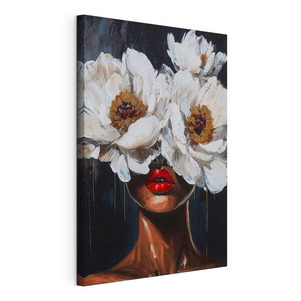 Dipinto raffigurante una donna con dei fiori sul viso Stampa su tela Dipinto raffigurante una donna con dei fiori sul viso