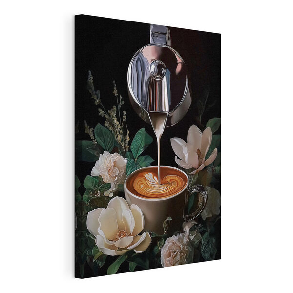 Canvas print Person pouring milk into a cup of coffee Stampa su tela Canvas print Person pouring milk into a cup of coffee