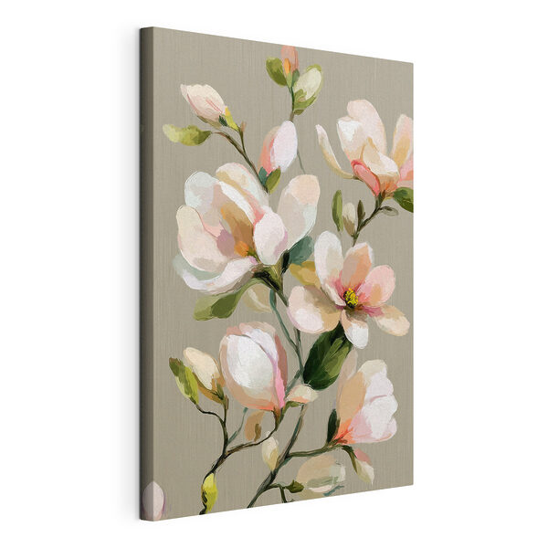 Stampa su tela Dipinto raffigurante dei fiori su sfondo grigio