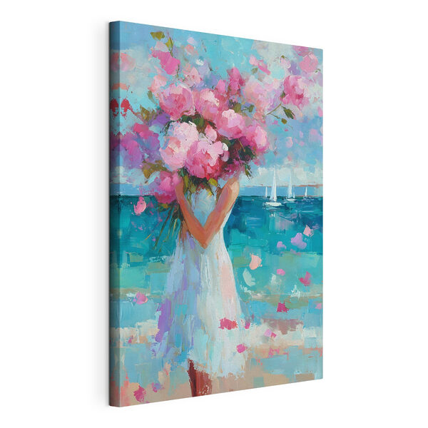 Dipinto raffigurante una donna con in mano un mazzo di fiori Stampa su tela Dipinto raffigurante una donna con in mano un mazzo di fiori