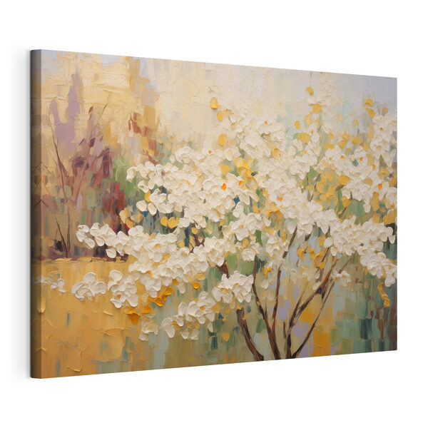 Dipinto raffigurante un albero con fiori bianchi Stampa su tela Dipinto raffigurante un albero con fiori bianchi
