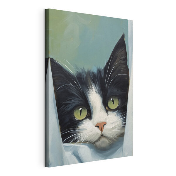 Gatto che guarda fuori da una tenda Stampa su tela Gatto che guarda fuori da una tenda