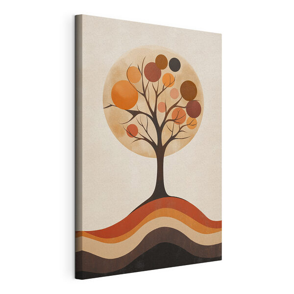 Albero con cerchi arancioni e un cerchio marrone e bianco Stampa su tela Albero con cerchi arancioni e un cerchio marrone e bianco