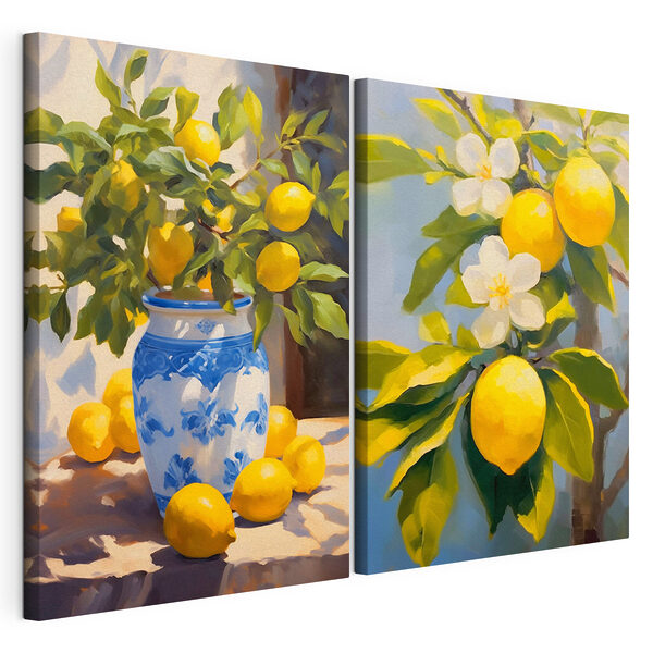 Stampa su tela modulare Limoni in un vaso e un vaso con dei limoni