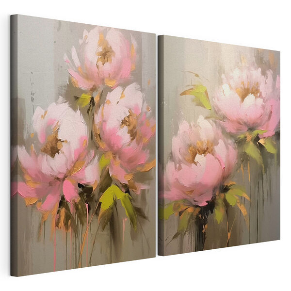 Dipinto di fiori su sfondo grigio Stampa su tela modulare Dipinto di fiori su sfondo grigio