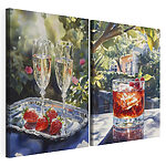 Stampa su tela modulare Acquerello raffigurante bicchieri di vino e fragole