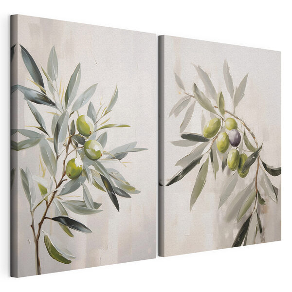 Dipinto raffigurante delle olive su un ramo Stampa su tela modulare Dipinto raffigurante delle olive su un ramo